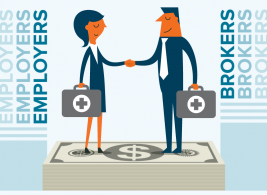 An employer and broker shaking hands