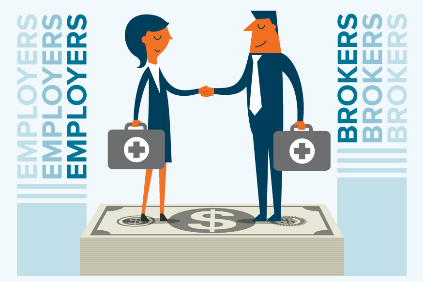 An employer and broker shaking hands