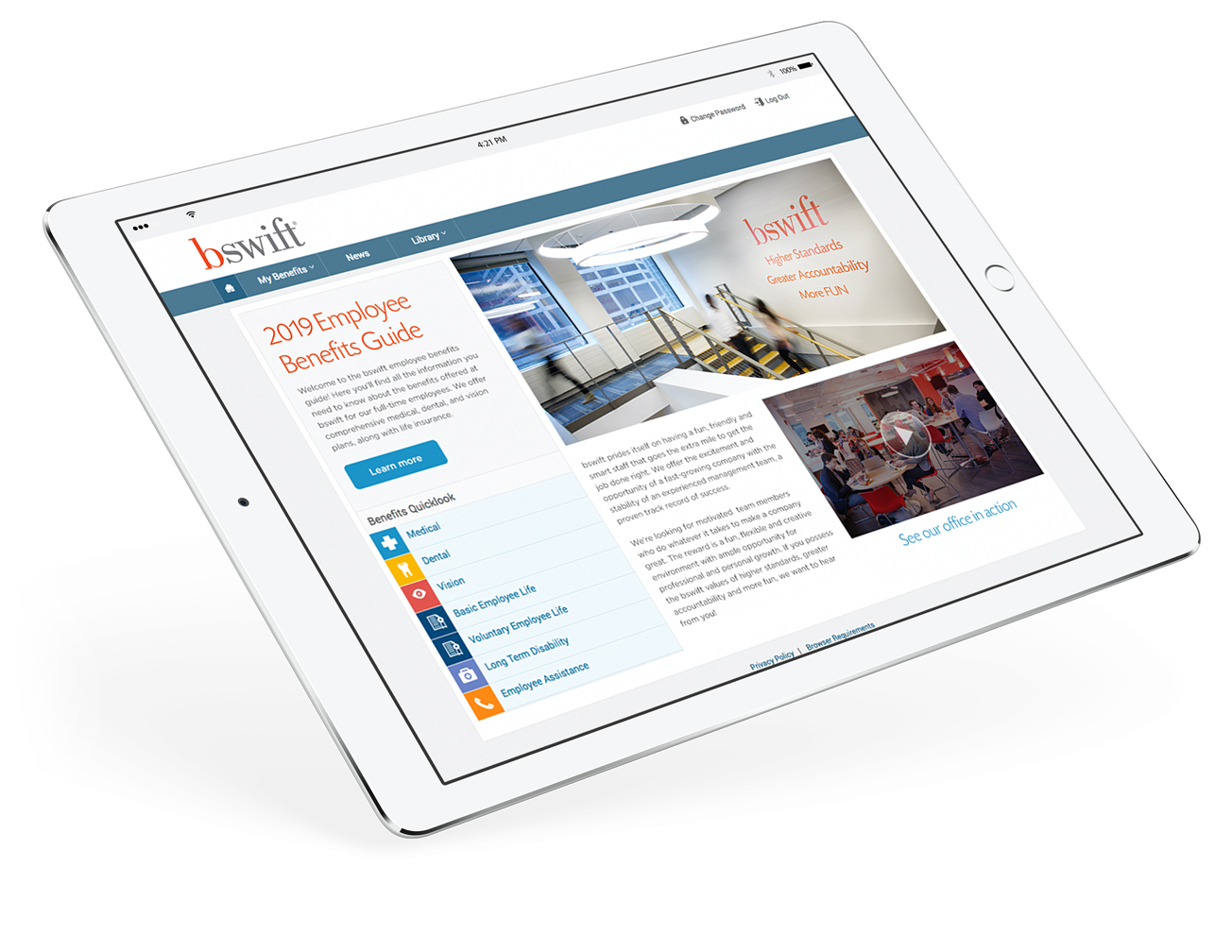 bswift technology employee portal screen on tablet