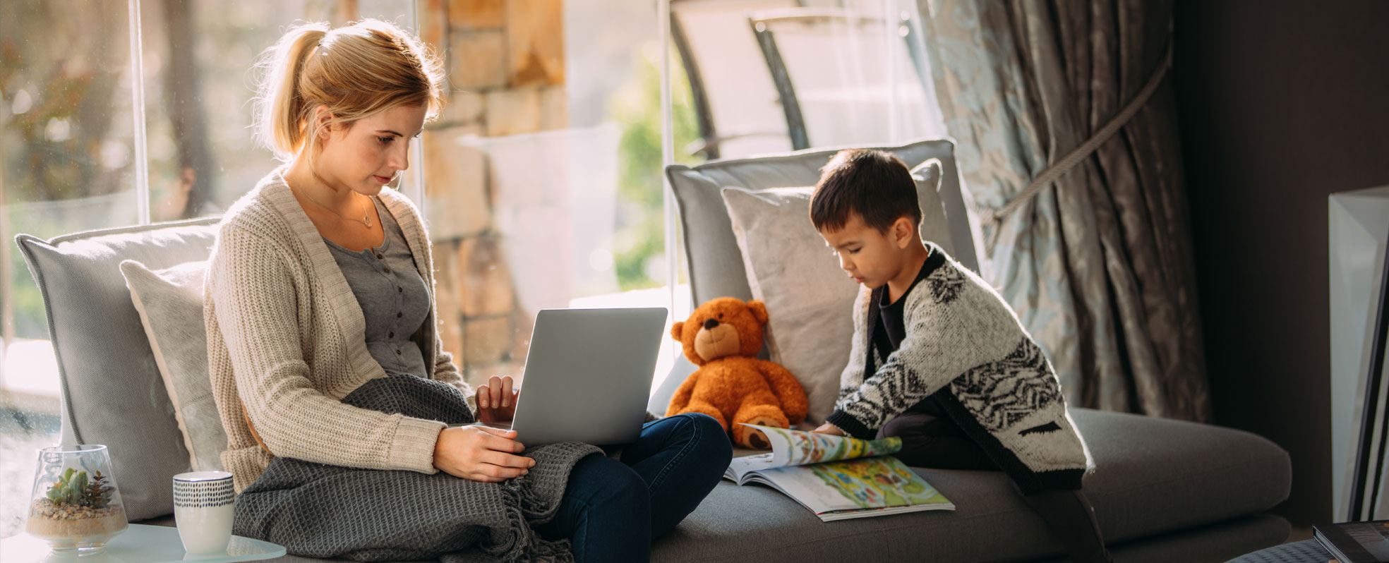 Mother working from home