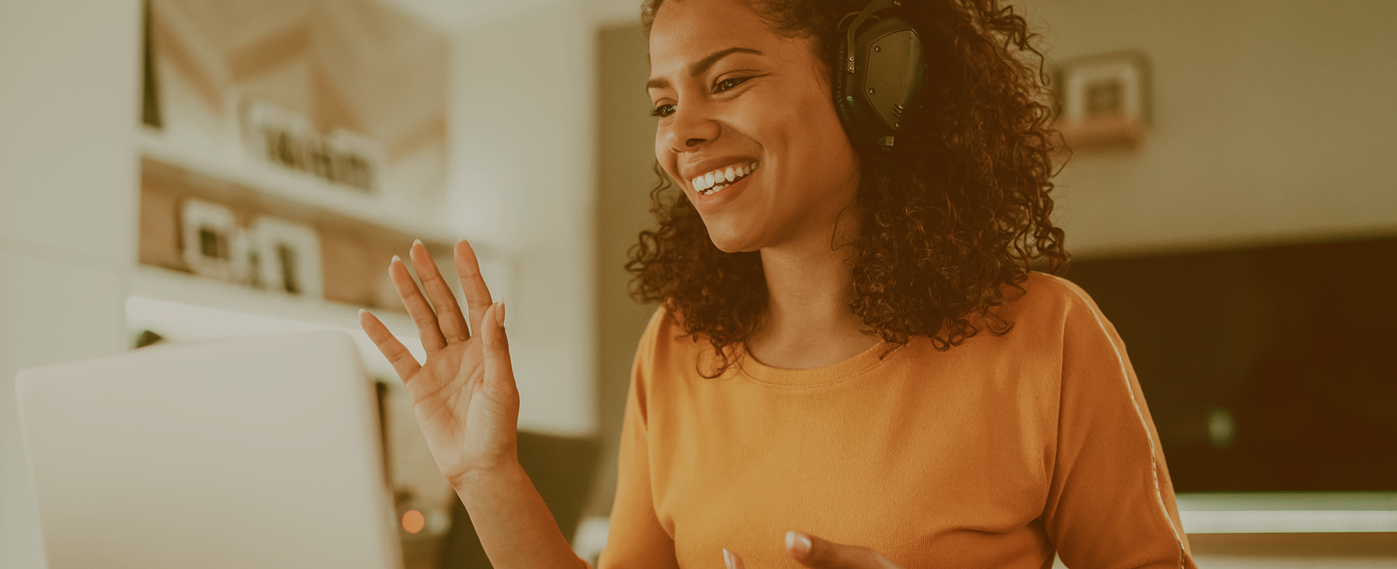 Woman talking on headset