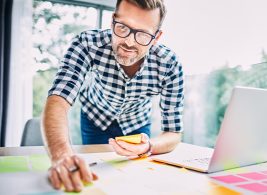 employee happily engaged with work