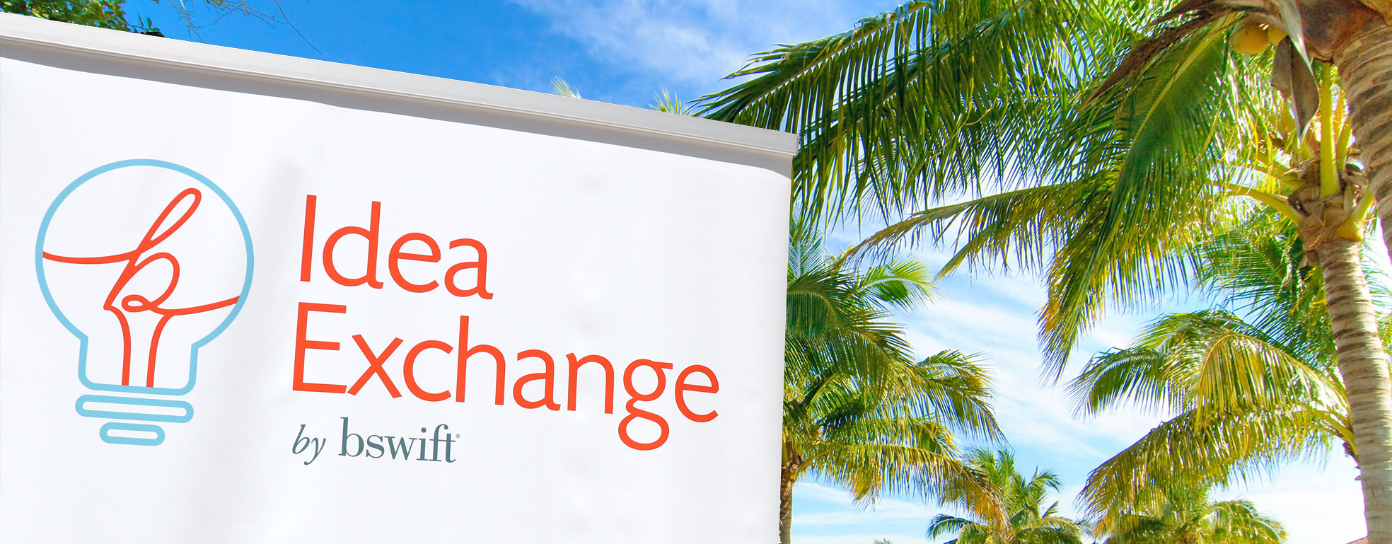 Idea Exchange banner with palm trees in background
