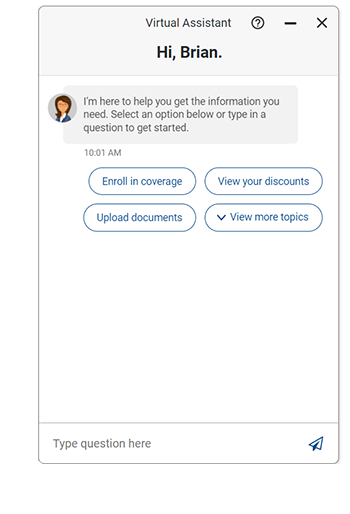 Ask Emma Virtual Assistant Chat Window for personalized benefits enrollment guidance. Emma, the AI HR assistant and virtual decision support tool, wants to work for your HR team