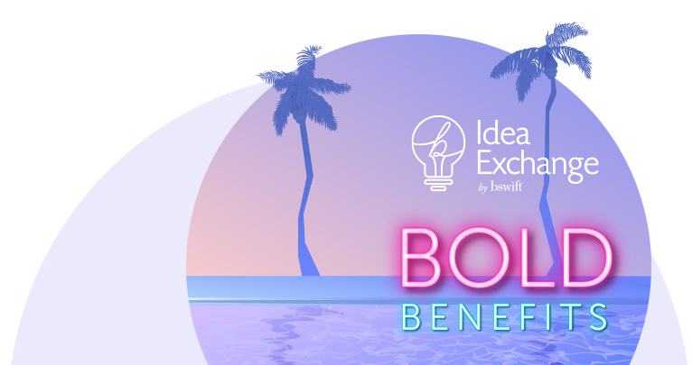 Idea Exchange Bold Benefits logo with purple pool and palm trees